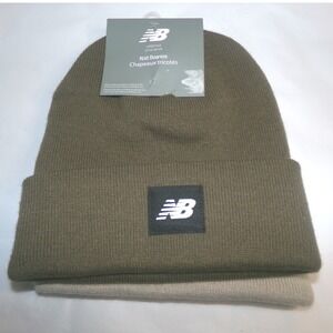 New Balance Mens 2 PACK Knit Beanies~Olive / Tan~OS